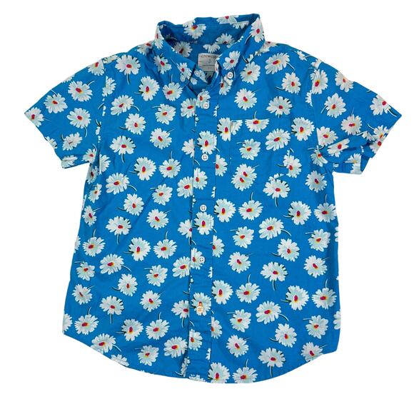 J.Crew Crewcuts Boys Blue Daisy Print Short‑Sleeve Button‑Down Shirt Size 6‑7 - Picture 1 of 4